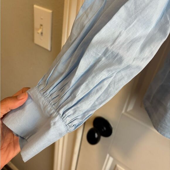 St Roche Virginia Sky Blue Women's Poplin Blouse with Eyelet Collar - Picture 7 of 12